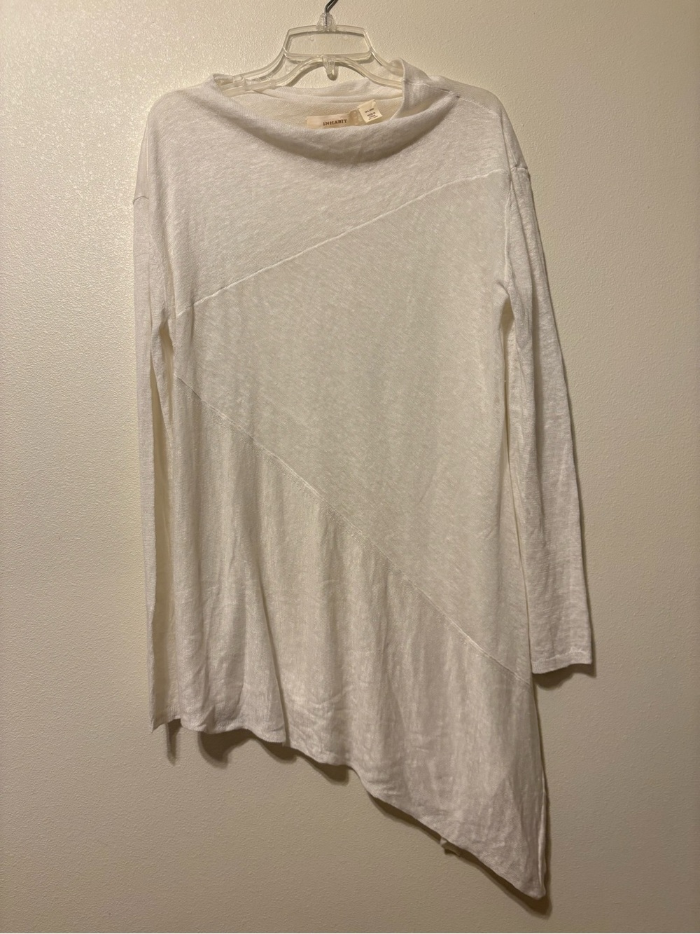 Inhabit White Asymmetrical Long Sleeve Linen Top